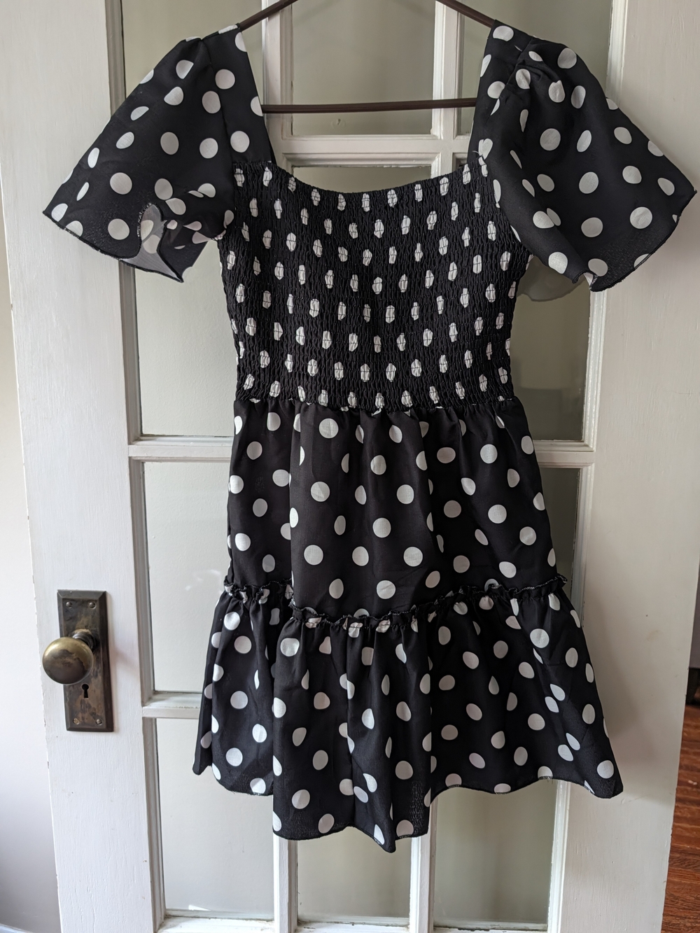 Shein Polka Dot Square Neck Short Puff Sleeve Mini Dress Sz Small Causal Church